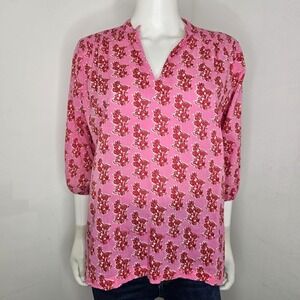 Ro's Garden Marcia Top Size XS Pink Delfina Stamped Floral 3/4 Slv Tuckernuck